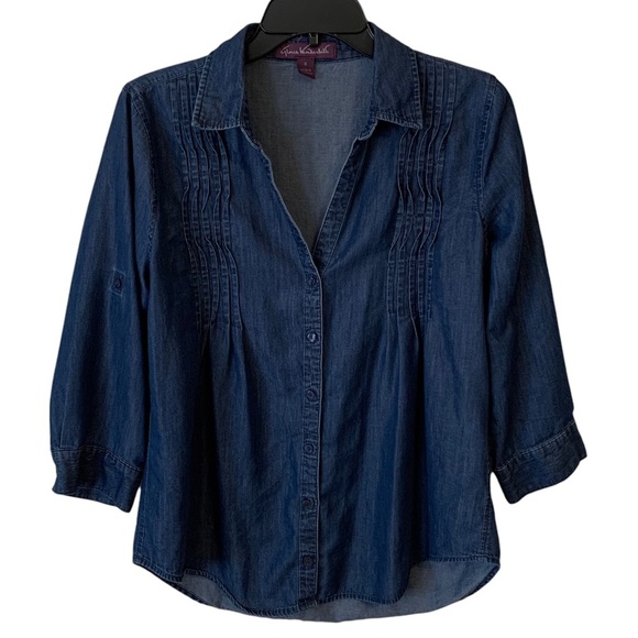 Gloria Vanderbilt Tops - Gloria Vanderbilt | Small | Women's Dark Blue Button Down 3/4 Sleeve Top